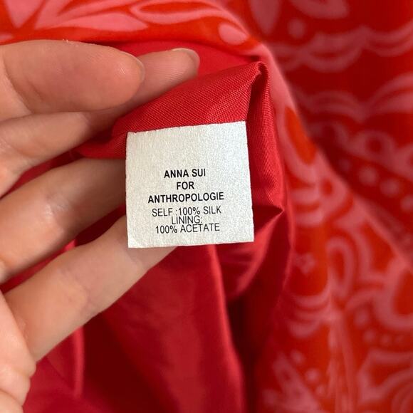 Anna Sui for Anthropologie Red Patterned 100% Silk Sleeveless Dress Size 4 - Picture 7 of 8